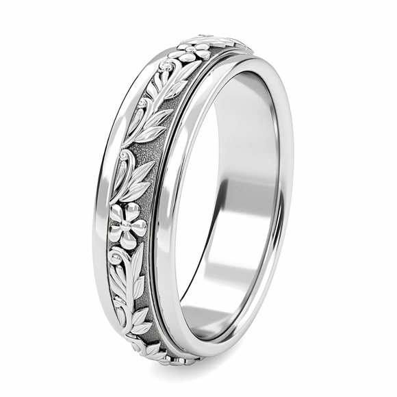 Anxiety Floral Spinner Ring in Sterling Silver - Picture 3 of 7